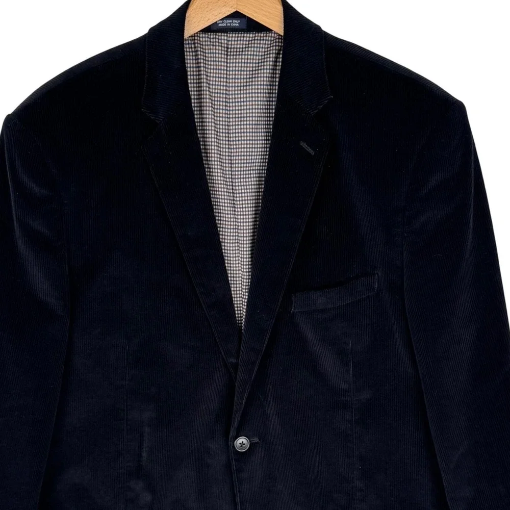 Saddlebred Corduroy 2 Button Blazer Mens‎ 44L Sport Coat Black 100% Cotton
